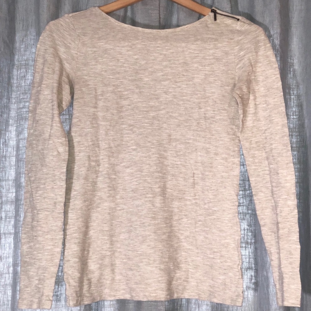 LOFT|HEATHER KNIT LONG SLEEVE W/ ZIPPER ACCENT|XS